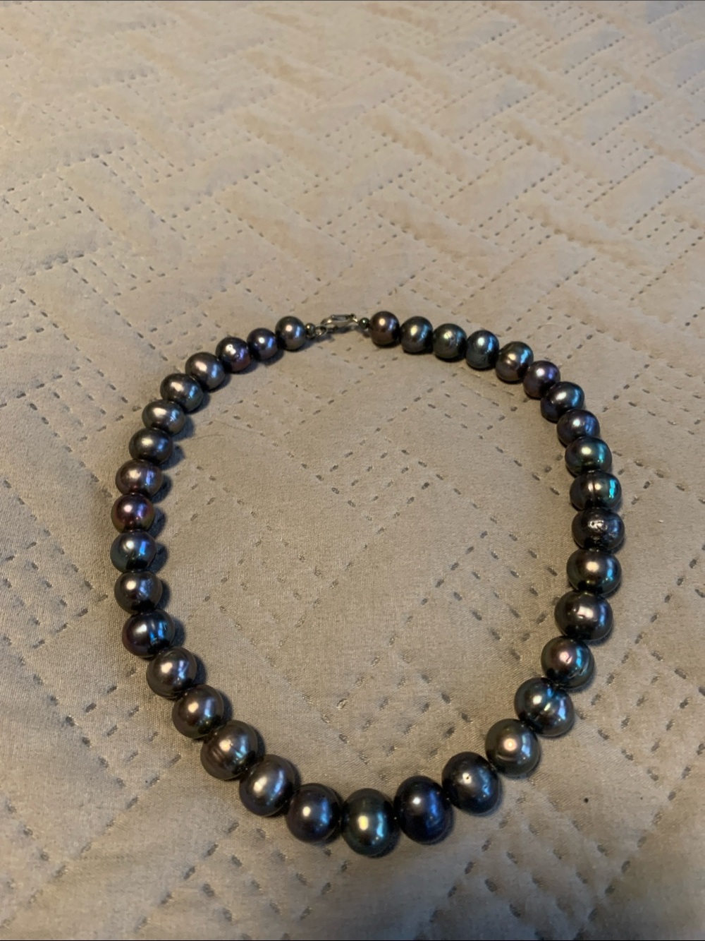 Iridescent Black Pearl Necklace for Women fresh water silver clasp